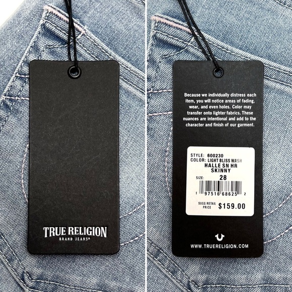 True Religion Jeans Halle High Rise Super Skinny Fit Light Bliss Wash 28/6 NWT - Picture 6 of 8